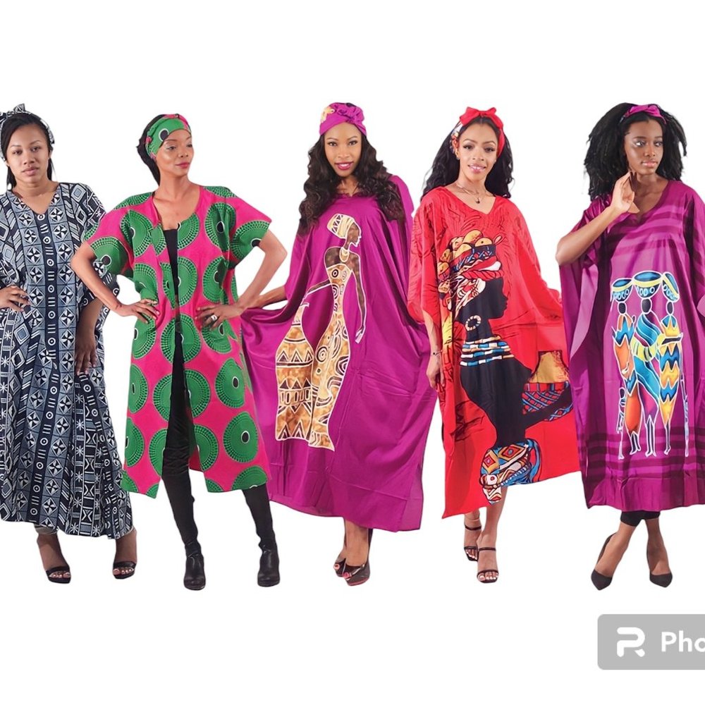 Set Of 6 Assorted Kaftans 100% Cotton One Size Fit All Wholesale Different Color